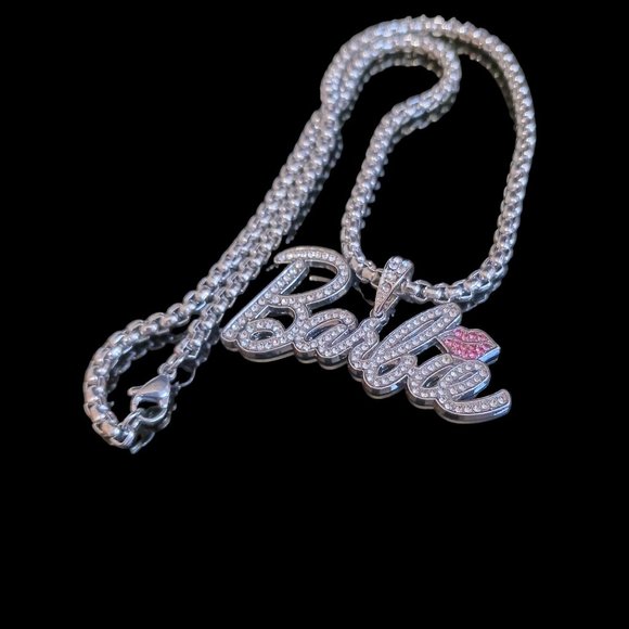 Barbie-Inspired Rhinestone Nameplate Choker Necklace Sparkling Statement Jewelry - Picture 7 of 10